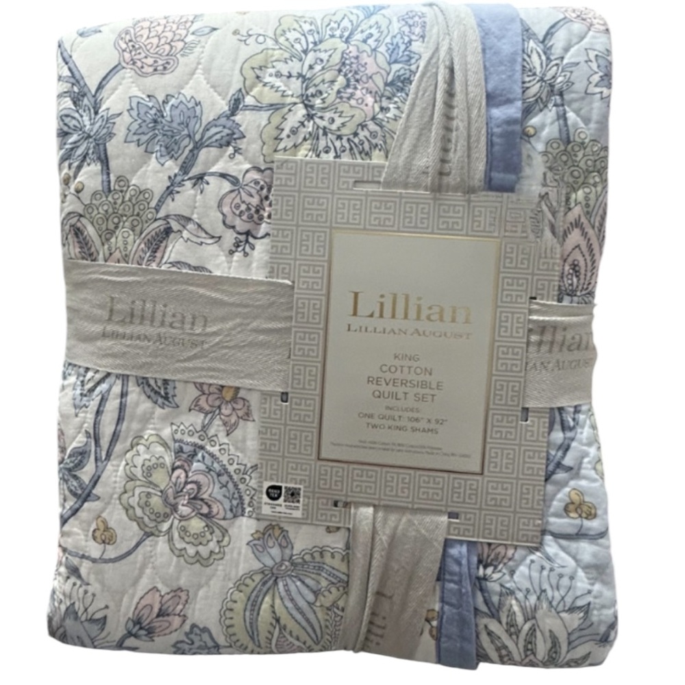 Lillian August Multicolor King Floral Quilt Set 106”x92”